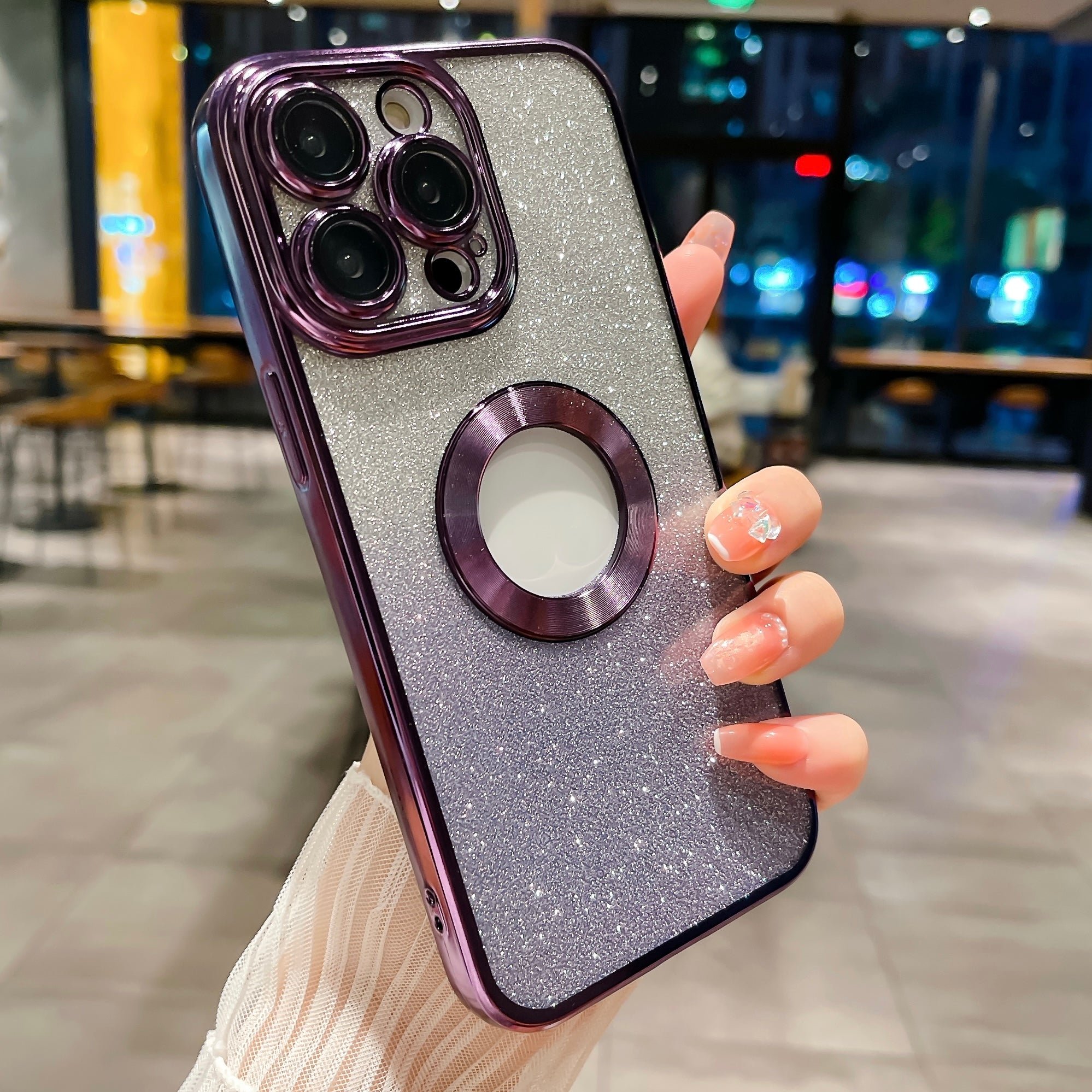 For iPhone 14 Pro Max Gradient Glitter Phone Case CD Vein Logo Hole Electroplating TPU Cover with Camera Lens Protector For iPhone 14 Pro Max Gradient Glitter Phone Case CD Vein Logo Hole Electroplating TPU Cover with Camera Lens Protector